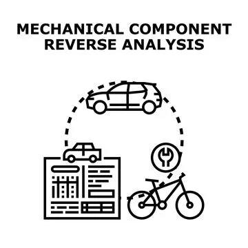 Mechanical component reverse analysis engineering design process Stock Illustration