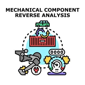 Mechanical component reverse analysis engineering process illustration Stock Illustration