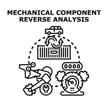 Mechanical component reverse analysis engineering process illustration Stock Illustration