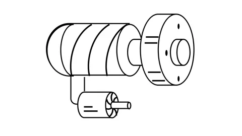 Mechanical component sketch of a cylindrical device with attached motor Stock Footage 304966738