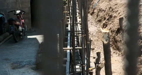 Mechanical construction worker ground beam and building house on industrial site Stock Footage 170168563