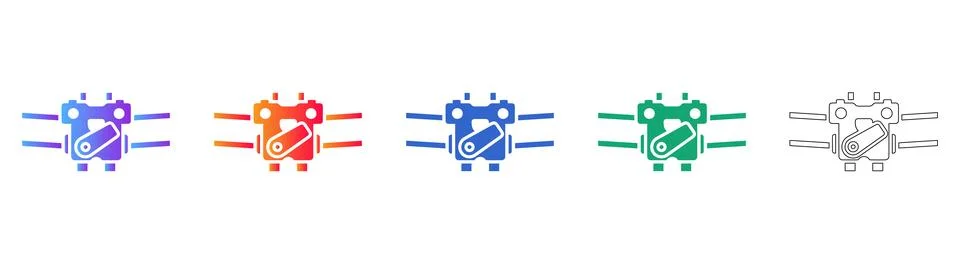 Mechanical Control Lever System Icon Set Stock Illustration