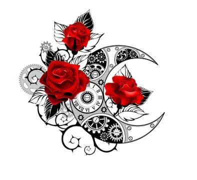 Mechanical crescent with red roses Иллюстрация