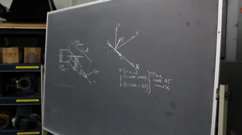 Mechanical design and equations on chalkboard. Stock Footage 24705078