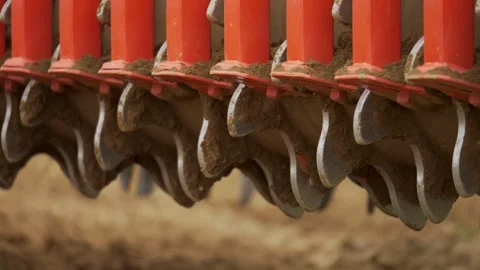 Mechanical detail of rollers for preparing agricultural land for sowing Video stock 309940052