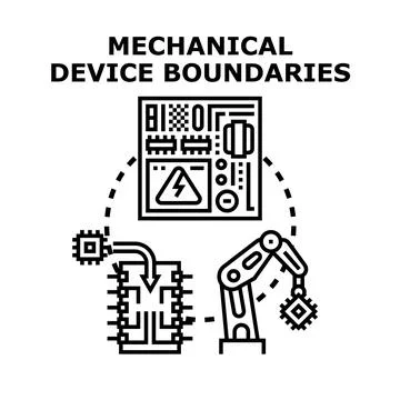 Mechanical device boundaries defining digital technology Stock Illustration