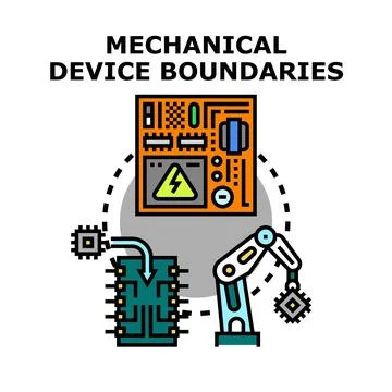 Mechanical device boundaries defining digital technology Stock Illustration