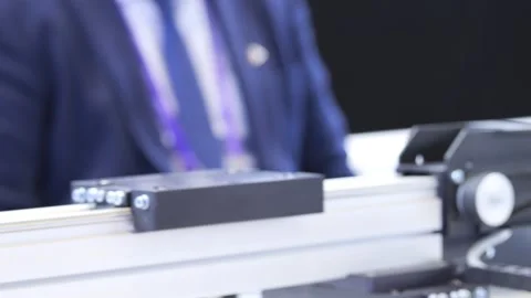 Mechanical device on display at a professional event Stock Footage 346147549