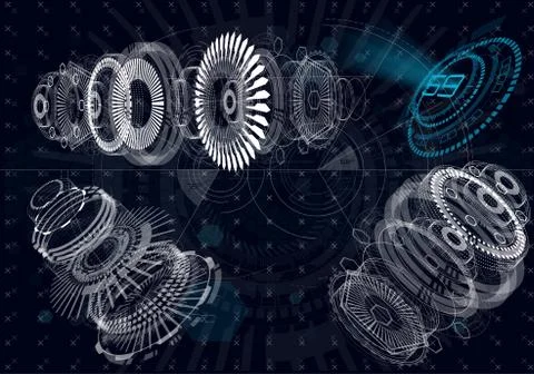 Mechanical diagram, vector drawing with circles and geometric parts Ilustración de archivo