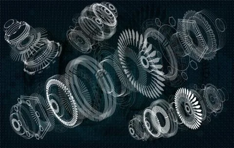 Mechanical diagram, vector drawing with circles and geometric parts Ilustración de archivo