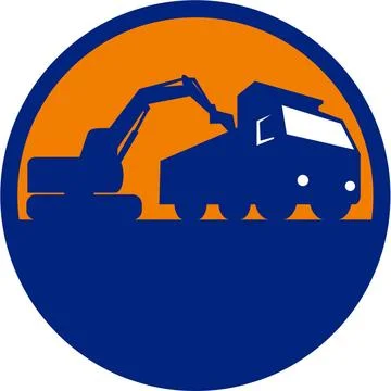  Mechanical Digger Loading Dump Truck Circle Retro Illustration of a mecha... Stock Photos