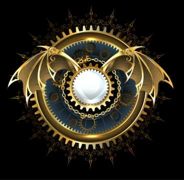 Mechanical dragon wings with a lens Stock Illustration