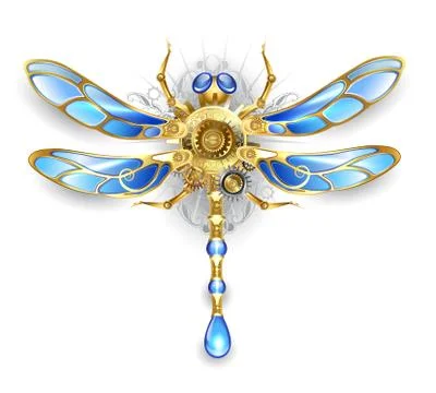 Mechanical Dragonfly on a White Background Stock Illustration