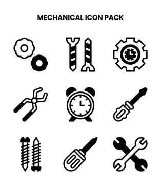 Mechanical DuoTone Set Icons Pack Stock Illustration
