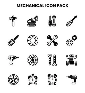 Mechanical DuoTone Set Icons Pack Stock Illustration