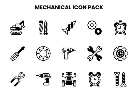 Mechanical DuoTone Vector Icons Pack Stock Illustration