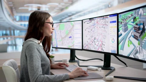 Mechanical Engineer Analyzes 3D BIM Model Stock Footage 335454122