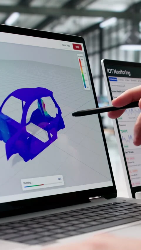 Mechanical Engineer Carefully Analyzes 3D Stress Simulation Results Stock Footage 331517605