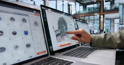 Mechanical Engineer Carefully Designs 3D Impeller Model Using CAD Software. Stock Photos