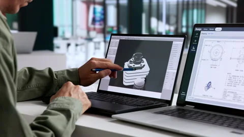 Mechanical Engineer Carefully Develops 3D Technical Model Stock Footage 347909454