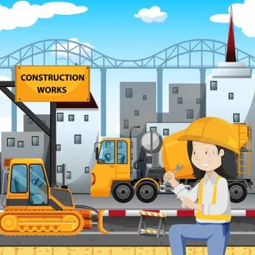 Mechanical Engineer at Construction Side Stock Illustration