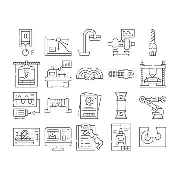 Mechanical engineer industry icons set vector 스톡 일러스트