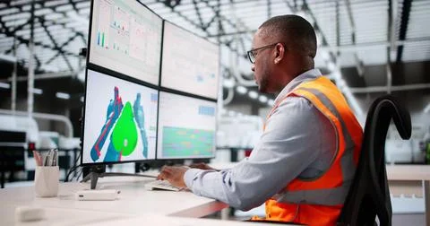 Mechanical Engineer Uses CAD Software To Design Product On Monitor. 스톡 사진