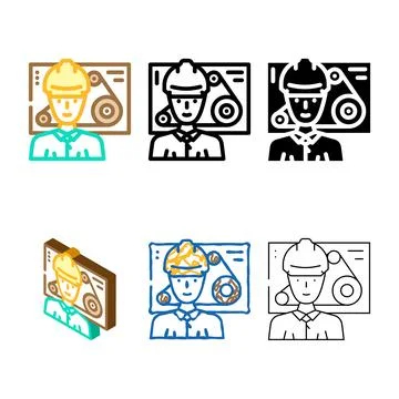 Mechanical engineer worker color variety icon vector Illustrazione stock