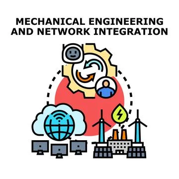 Mechanical engineering and network integration concept Stock Illustration