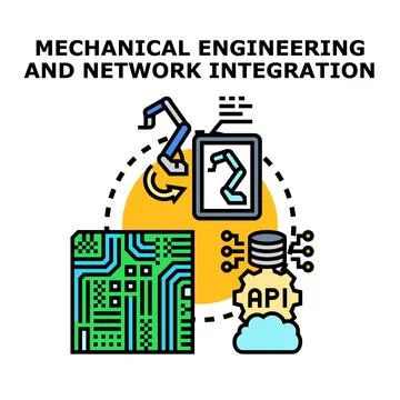 Mechanical engineering and network integration concept design Stock Illustration