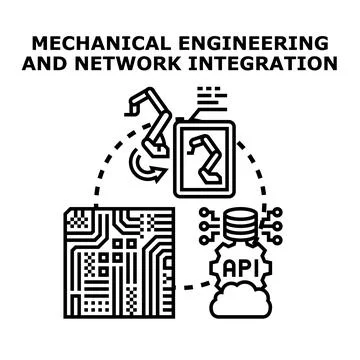 Mechanical engineering and network integration concept design Stock Illustration