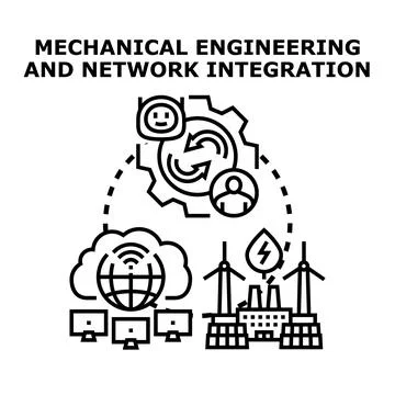 Mechanical engineering and network integration concept Stock Illustration