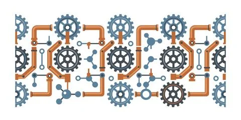 Mechanical Engineering Background with Gears and Pipes Stock Illustration