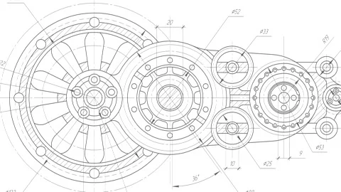 Mechanical Engineering background .Technical drawing .Gears. Stock Footage 269691068