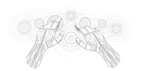 Mechanical Engineering background .Technical drawing of gears .Robot hand. Stock Illustration