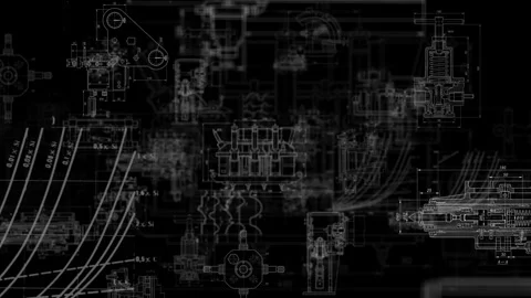 Mechanical engineering blueprint animation with technical drawings Stock Footage 340086862