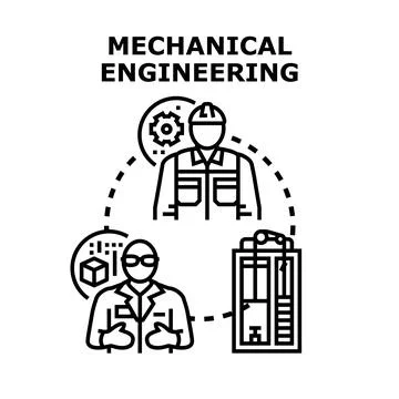 Mechanical engineering combining design, production, and industry processes Stock Illustration