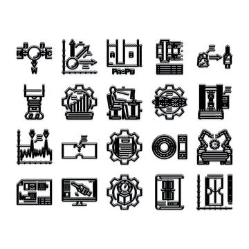 Mechanical engineering concepts and production process icons Stock Illustration