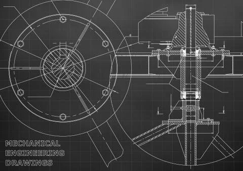 Mechanical engineering drawing. Black background. Grid イラスト素材