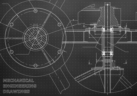 Mechanical engineering drawing. Black background. Points Illustrazione stock