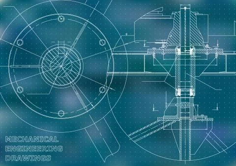 Mechanical engineering drawing. Blue background. Points Stock Illustration