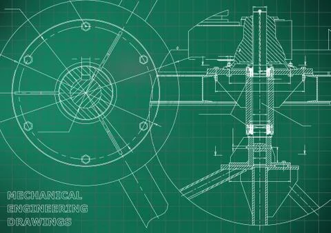 Mechanical engineering drawing. Light green background. Grid Illustrazione stock