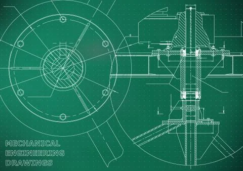 Mechanical engineering drawing. Light green background. Points Stock Illustration