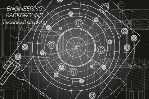 Mechanical engineering drawings on black background. Milling machine spindl.. Stock Illustration