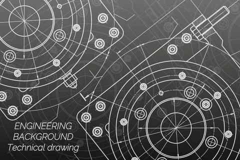 Mechanical engineering drawings on black background. Milling machine spindle. Stock Illustration