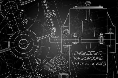 Mechanical engineering drawings on black background. Reducer. Technical Desig イラスト素材