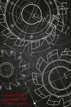 Mechanical engineering drawings on black background. Cutting tools, milling Illustrazione stock