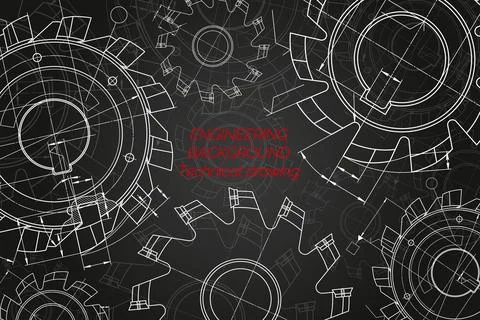 Mechanical engineering drawings on black background. Cutting tools, milling Stock Illustration