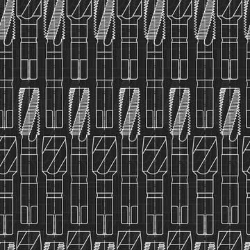 Mechanical engineering drawings on black background. Tap tools, borer. Technical Stock Illustration