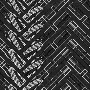 Mechanical engineering drawings on black background. Tap tools, borer. Technical Stock Illustration